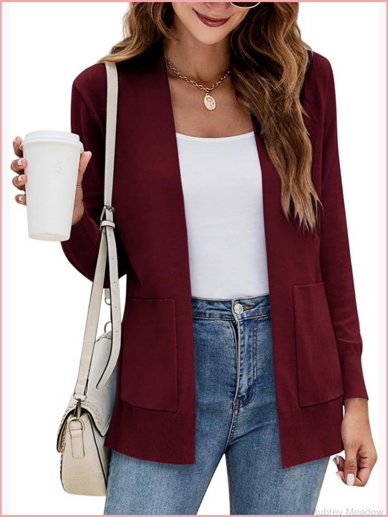 Long Sleeve Open Front Cardigan Sweater With Pockets Lightweight Knit